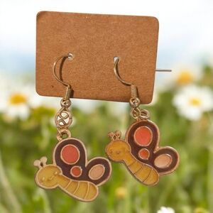 Earrings - , Dangle Butterfly Brown and Yellow NWT